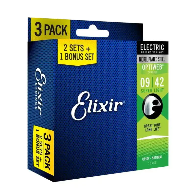 Set Corde per chitarra elettrica ELIXIR 3X2 PACK 16550 Electr Nickel Plated Steel OPTIWEB