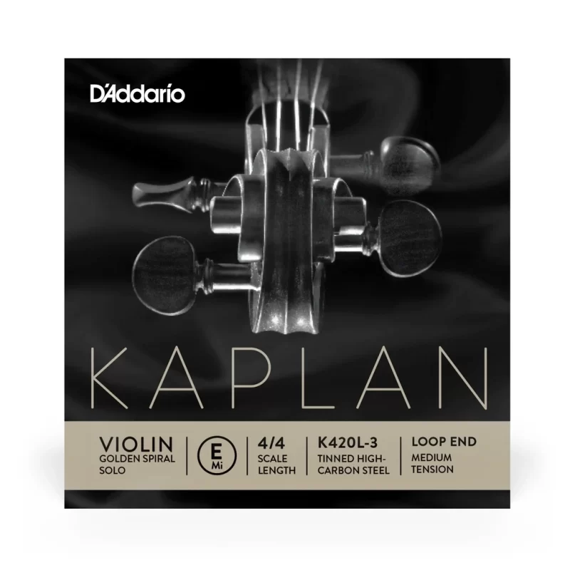 D'Addario K420L-3 Corda Singola Mi Kaplan Golden Spiral Solo per Violino, Senza Pallino Finale, Scala 4/4, Tensione Media